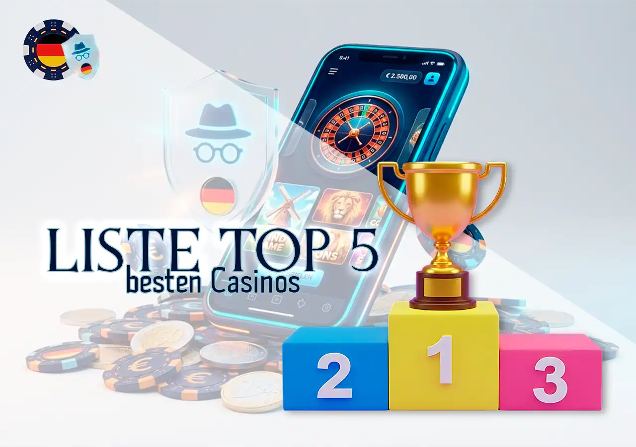 Liste der Top 5 Online Casinos ohne Ausweis-Verifizierung für deutsche Spieler.